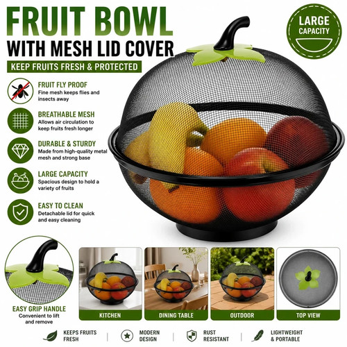 Fruit bowl with mesh cover - mesh,